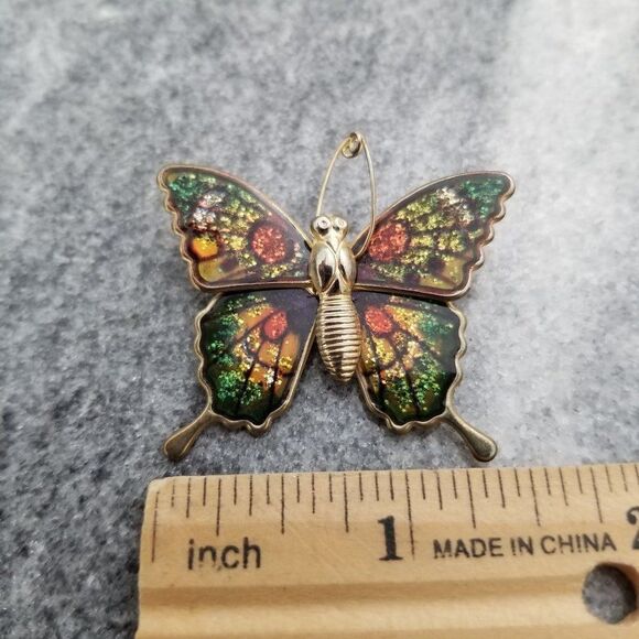 Vintage Colorful Butterfly Brooch, Lapel Pin, Rainbow, Estate - Picture 4 of 5
